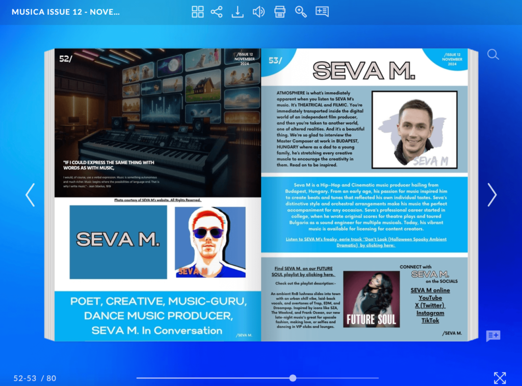 Musica Magazine by AudioSparx Featuring intervuew with Seva M